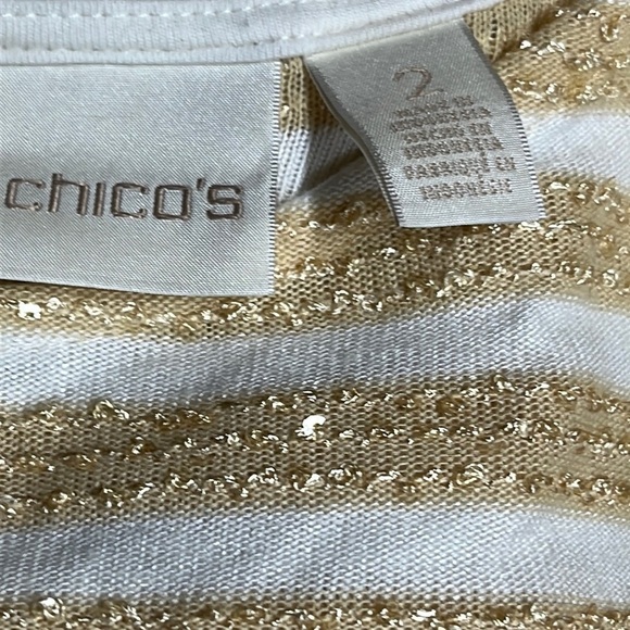 Chico’s Gold Glitter Horizontal Stripe Top - Picture 7 of 7